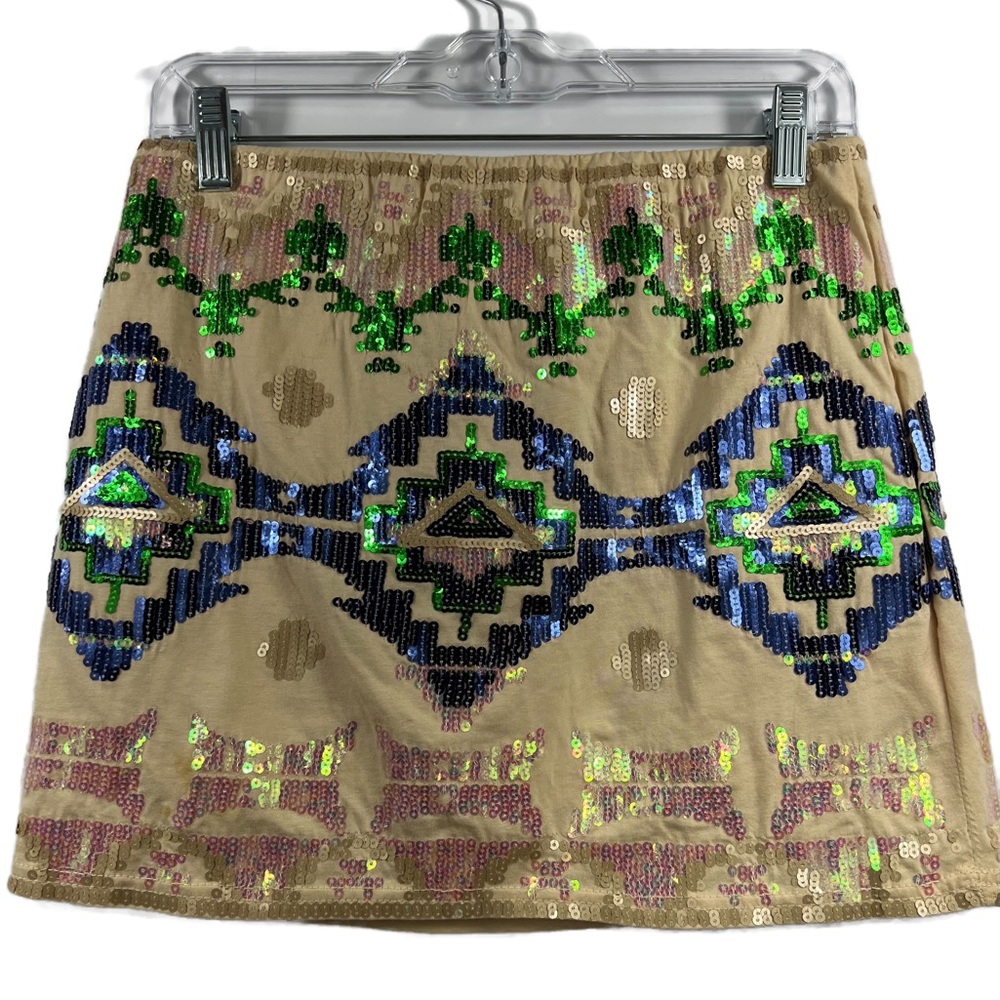 Tribal Aztec Festival Print Sequin Mini Lined Skirt Size Medium - Picture 1 of 9